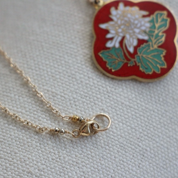 1970’s Chinese Cloisonné Peony Necklace - Picture 4 of 6